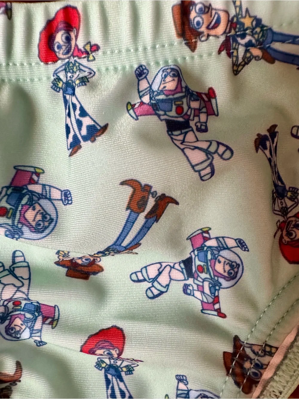 Disney Baby Green and White Striped Swimsuit with Toy Story Characters- 12 Month